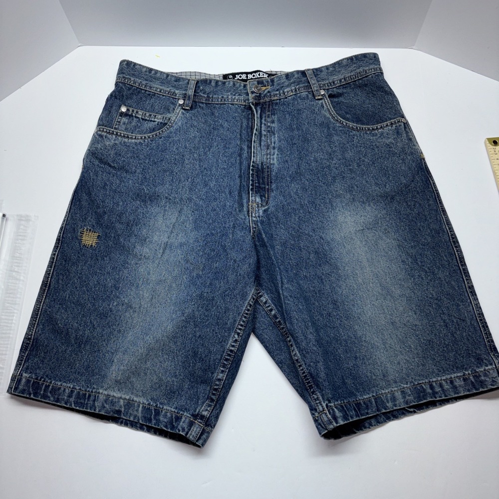 Vintage Y2K Joe Boxer 8 Ball‎ Dark Wash Baggy Denim Skater Jean Shorts 36" Waist
